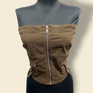 Generation Kiss x Dolls Kill bandeau cottagecore tube top brown. Stretch. Sz XL